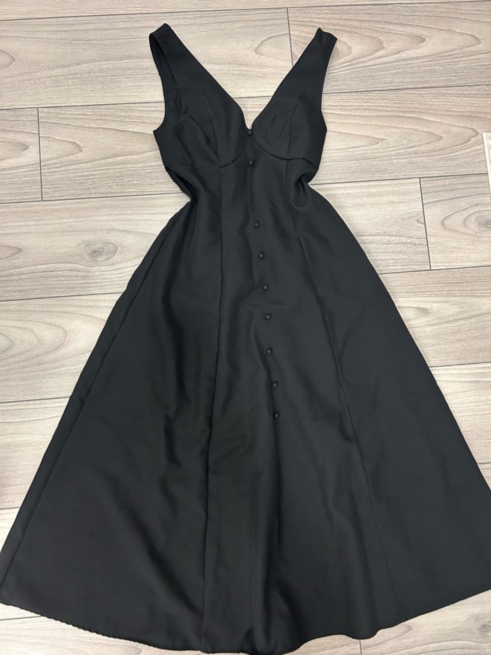 Elegant Black V-Neck Button-Front Women's Dress